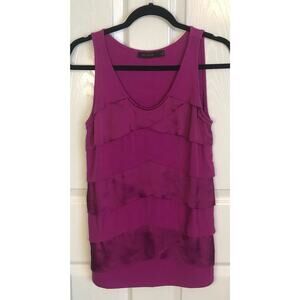 Express Magenta Tiered Satin Ruffle Front Tank Top Work Top Formal Size Small